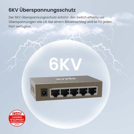 Tenda TEG1005D Gigabit Switch 5-Port Netzwerk Switch LAN Verteiler (Plug-and-Play Ethernet Switch, Unmanaged, Lüfterlos, Metallgehäuse)
