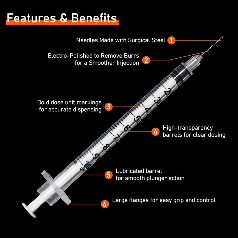 Jotia 30Pcs 1ml/cc Syringe with 30Gx8mm, Lab Syringes, Plastic Syringes