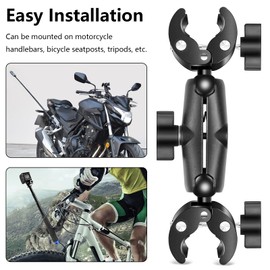 Yisowy Motorcycle Camera Mount Fit for Insta360, Aluminum Alloy Bike Double Clamp Holder with Invisible Retractable Selfie Stick, 360°Rotating Motorcycle Action Camera Mount Kit