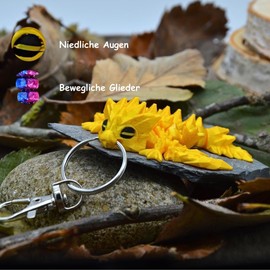 KEYSPACE Dragon Keyring 3D Printed Dragon Moving Pendant Dragon, Yellow-gold, Unit size