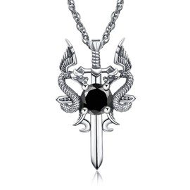 KINGWHYTE Dragon Sword Cross Pendant Necklace 925 Sterling Silver Pendant Vintage Jewellery Gothic Birthday Gift for Men Women Unisex Teens Adjustable Chain with Gift Box