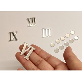 RUIXUAN Set of 2 Roman Acrylic Numbers (Numerals) with Round Dots,Mirrored Self Adhesive Mirrored Numbers and Dashes for a Wall Clock (Silver Mirror, 3CM)