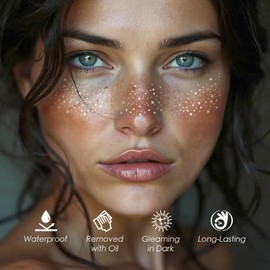 Pecas con Purpurina, 24 Tatuajes Faciales de Pecas con Purpurina, Pecas Brillantes para Mujer, Tatuajes Faciales Temporales Dorados Resistentes Al Agua, Parches de Maquillaje con Purpurina Pa