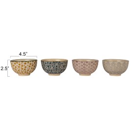 Creative Co-Op Floral Mosaic Stoneware Bowl Set, Multicolor, Set of 4
