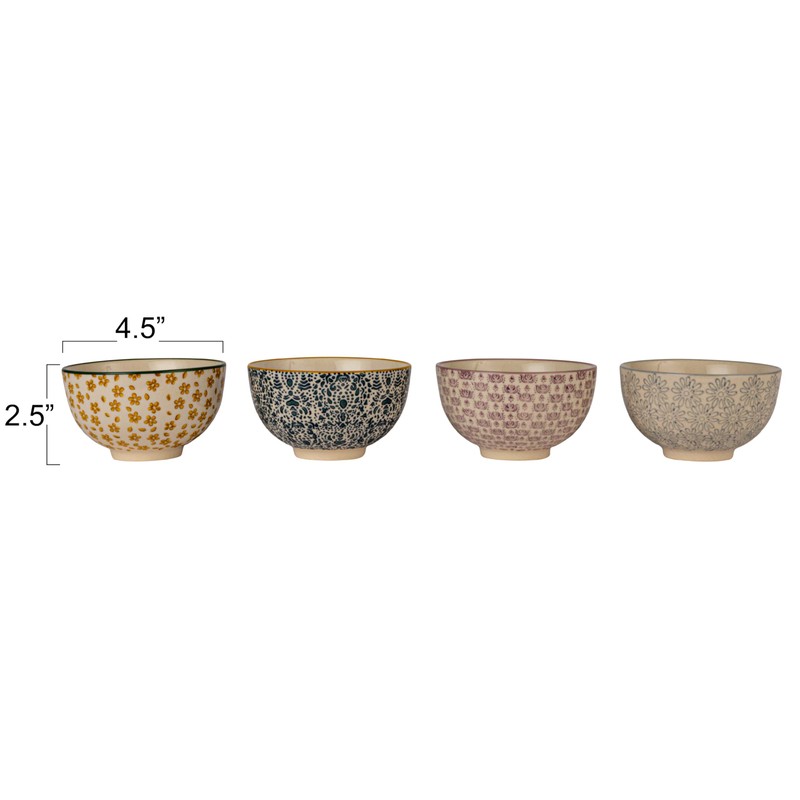 Creative Co-Op Floral Mosaic Stoneware Bowl Set, Multicolor, Set of