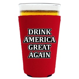 Coolie Junction Drink America Great Again Beer Funny Neoprene Pint Glass Coolie Trump Make MAGA - Red