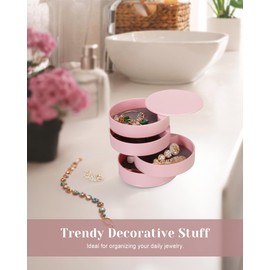 4-Layer Twist Jewellery Box with Lid | Jewellery Organiser for Earrings, Rings & Necklaces | Travel Jewellery Box (10 x 10 cm) - Gift for Women (A-Pink)