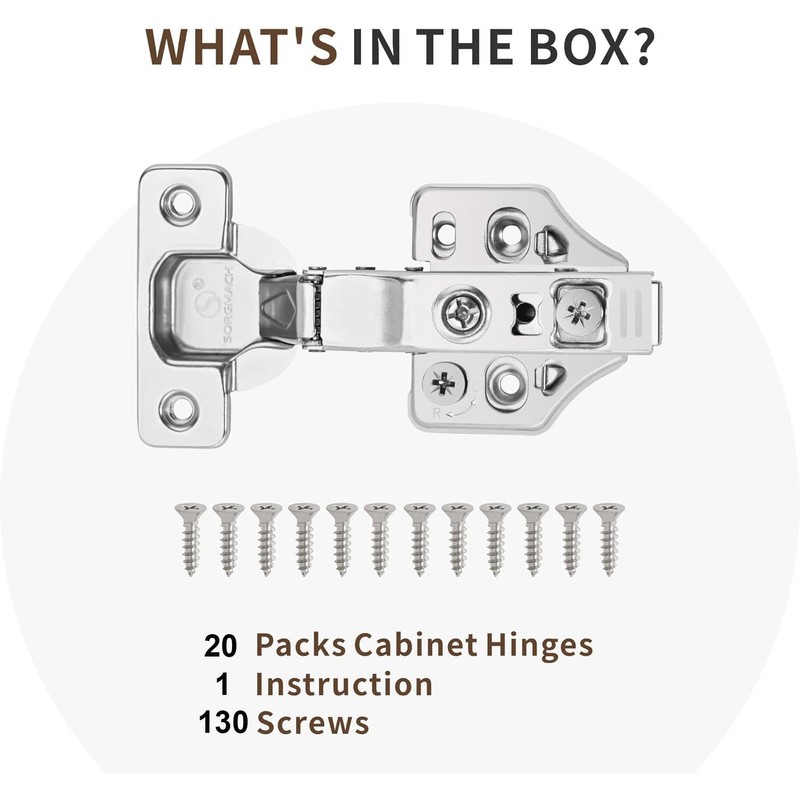 20 Pack Full Overlay Soft Close Cabinet Hinges 105° Frameless