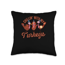 Turkey Meat Thanksgiving Shirt Pilgrim Costume Chillin Thanksgiving Autumn Fall Turkey Throw Pillow, 16x16, Multicolor