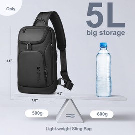 hk Sling Bag for Man, Waterproof Utility Crossbody Bag with Anti-theft Pocket for Men, Sling Backpack for Daily Commute, Work, College, 14.2 * 7.9 * 4.7 inches