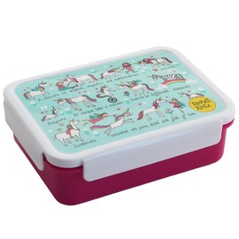 Tyrrell Katz Kids Unicorn Printed Large Bento Lunch Box in Blue - Children's Food Container with Clip Lock Lid and Removable Inner Dividers - 18.5 x 14.5 x 6.0 cm