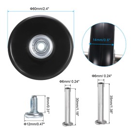 QUARKZMAN Suitcase Wheels Replacement 60 x 14 mm / 2.4 x 0.6 Inch Rubber Swivel Wheels with Ball Bearing Repair Kit for Suitcases Inline Outdoor Skate Black 1 Set, black