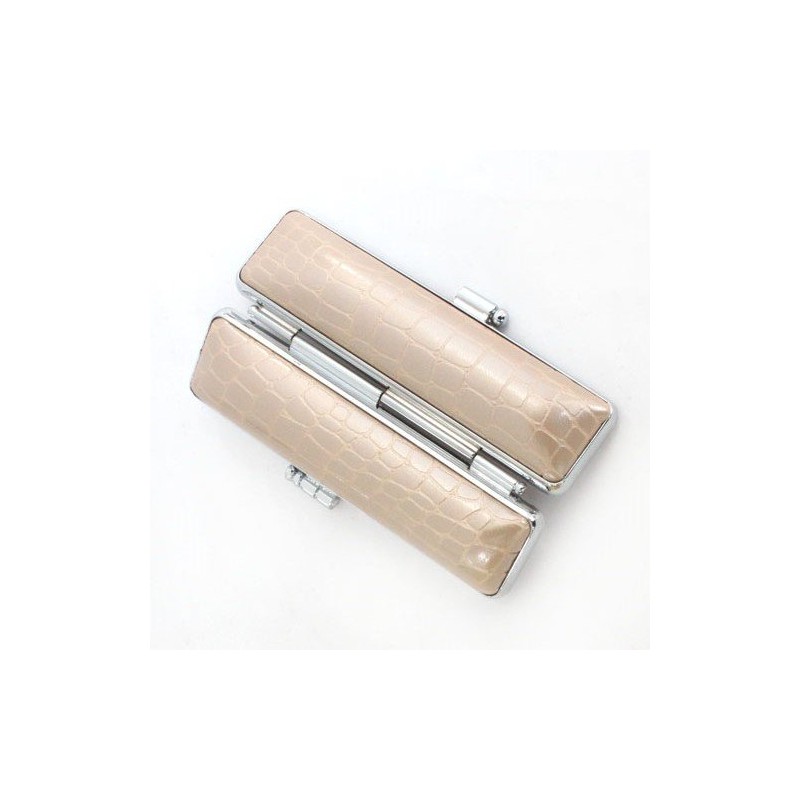 印鑑ケース シルバー枠 ＳＴニュークロコケース ベージュ （10.5ｍｍ～12ｍｍ） 朱肉付き 認印 銀行印 用 (ベージュ)