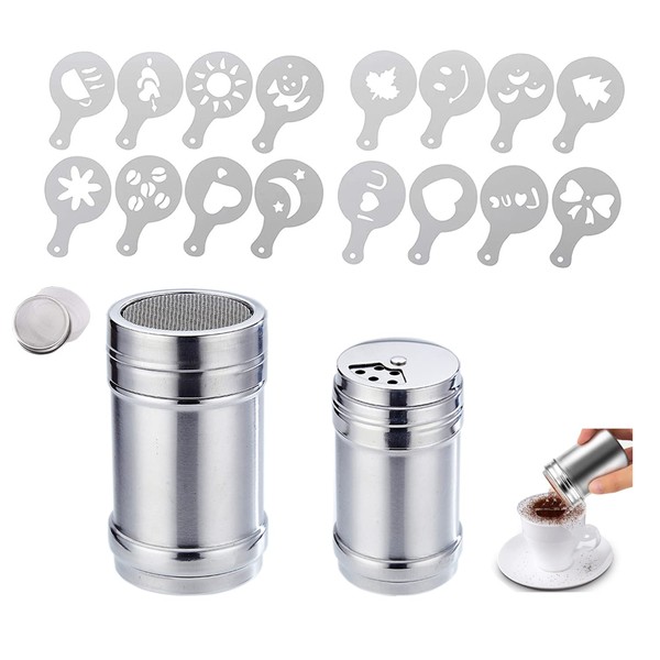 Stainless Steel Powder Shaker, Cocoa Shaker, Coffee with Fine Mesh Lid, Cocoa Shaker, Cocoa Excavator for Coffee, Cocoa, Cinnamon Powder