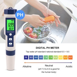 Digital Salinity Meter, EZ-9909 5 in 1 5 in 1 Salinity PH Temp EC and TDS Meter Water Quality Testing Meter PH Salinity TDS EC Tester with Backlight