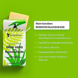 Extraherbos Jabón Aloe Vera y Tepezcohuite 100g - Regenerador Dérmico y Cicatrizante  Elimina Puntos Negros, Despigmentante, para Marcas y Manchas -  
