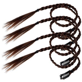 NOLITOY 4pcs Wig Braid Hair Elastics Hair Bow Curly Braiding Hair Accessories Clip Hair Extension Human Hair Ponytail Extension Clip Braid Extension Buns Light Brown High Temperature Wire