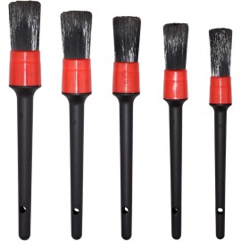 YISHARRY LI Detailing Brush Set 5 Sizes, Natural Boar Hair & Fiber, Plastic Handle for Car C