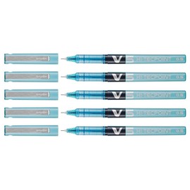 PILOT Pack of 5 Hi-Tecpoint V5 Liquid Ink Rollerball Pens Fine Point Turquoiseaa