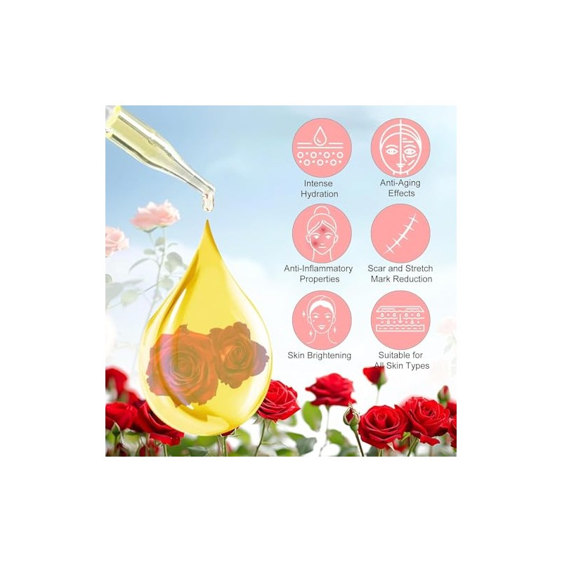 "plomala "Aceite facial con vitamina E, aceite de rosa con