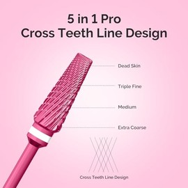 MelodySusie Brocas para Uñas 5 En 1 Mejoradas, de Carburo de Tungsteno de 3/32'', Multifunción, Varios Tamaños, Ideales para Manicura, Pedicura Y Puli