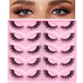Ahrikiss False Eyelashes Wispy Cat Eye Lashes Natural Look Faux Mink Fluffy Strip Lashes Long Fox Eye Lashes Pack 10 Pairs Fake Lashes(Lunar Arch)