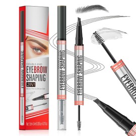 2-in-1 Microblading Eyebrow Pen with 4-Fork Tip Brow Pen + Clear Shaping Brow Gel, Long-Lasting Waterproof Smudge-Proof Eyebrow Pen, Natural-Looking, Dual-Action for Precise Shaping (03# Grey)
