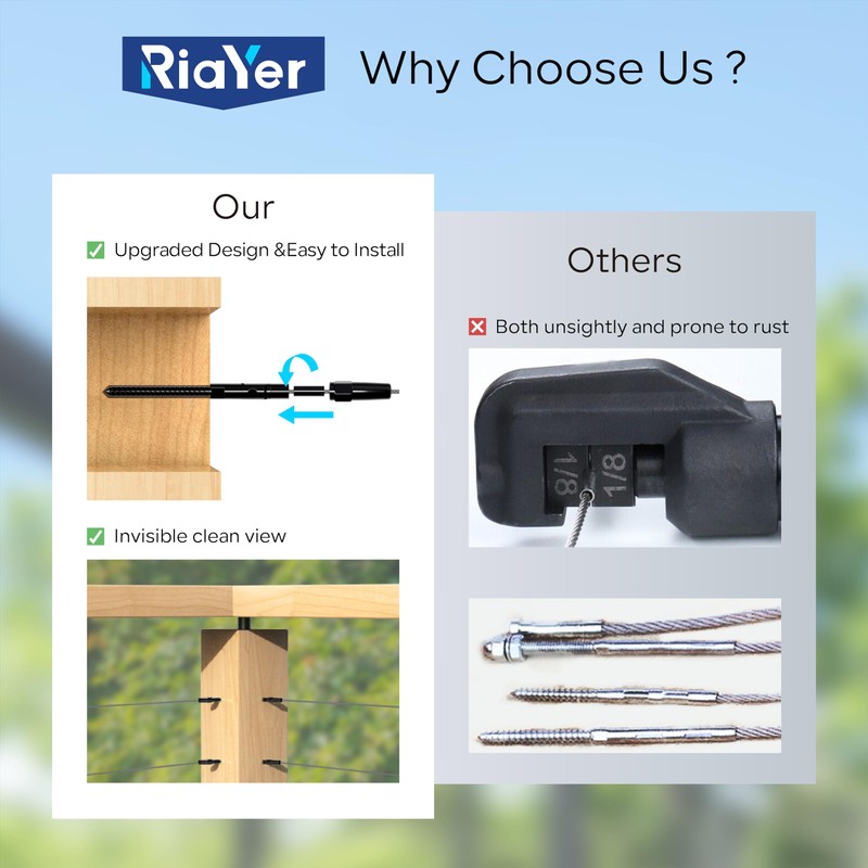 Riayer 20 Pack Black Cable Railing Kit,Invisible Crimp Fitting Cable