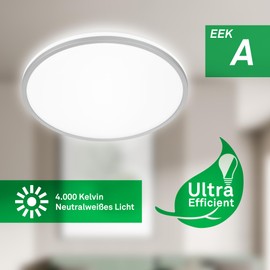 BRILONER - EEK A LED Ceiling Light Efficient with 8.5 W at 1800 lm, Approx. 50,000 Hours Light, Indirect Light, LED Lamp, LED Ceiling Light, Living Room Lamp, LED Panel, Kitchen Lamp, 33 x 6 cm, Matt
