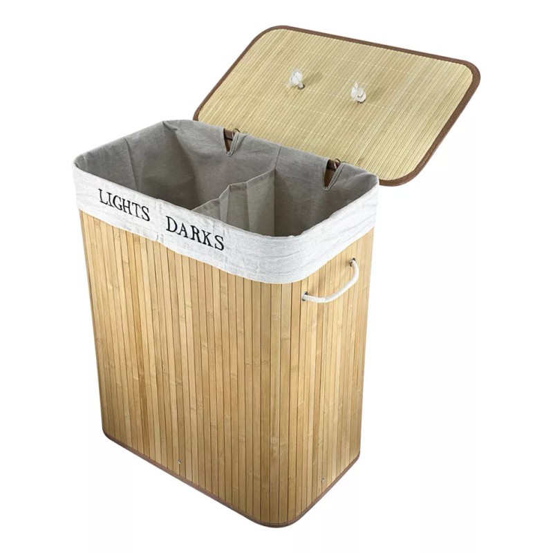 Makom Home Cesto Para Ropa Sucia De Bambu Con Division