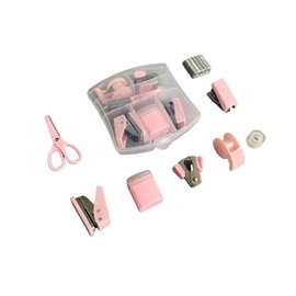 8 Pieces Office Supplies Set, Cute Desk Accessories Set, School Stapler Set, Mini Office Supplies Set, Portable Bag with Scissors (Pink)