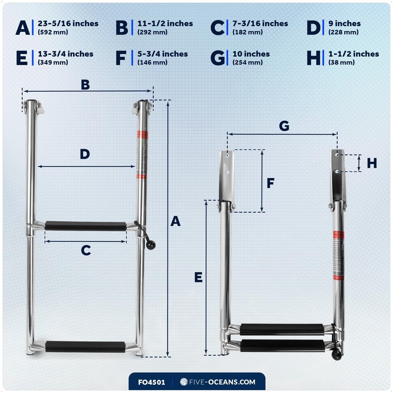 Five Oceans 2 Step Telescoping Swim Ladder, Over Platform -