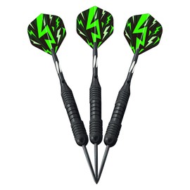 PRK 14 Professional Darts Set - 3 x 22g All Black With Steel Tips Aluminum Shafts In Deluxe PU Brown Travel Case with Accessories Stems and Spare Flights
