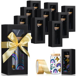 Honoson 24 Pcs Tumbler Gift Box with Ribbon for Sublimation Glass Exhibition Boxes Transparent for 12oz 16oz 20oz Drinking Cup Glasses Jars Mug Can Blanks (Black)