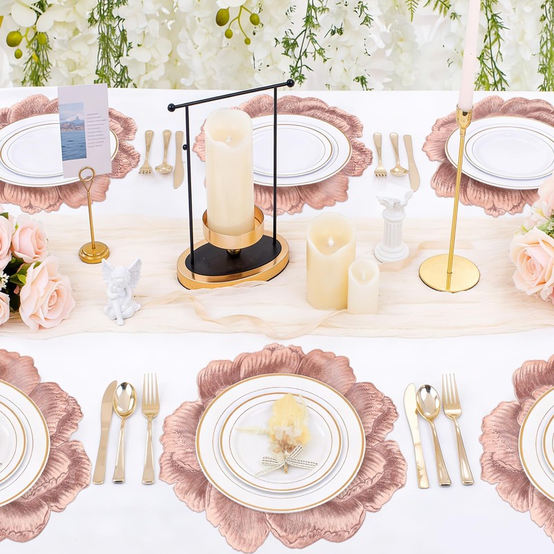 fanquare 3D Rose Gold Flower Placemats Set of 6, 15"