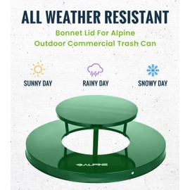 Alpine Industries Outdoor Metal Waste Receptacle Rain Bonnet Lid - Heavy Duty Trash Can - Commercial Trash Receptacle Cover - 38 Gallon Commercial Garbage Can Lid - Green