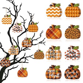16Pcs Autumn Pumpkin Hanging Decorations Thanksgiving Hanging Ornaments Set with Hemp Rope Maple Leaf Designs Happy Thanksgiving Decorations Fall Ornaments for Tree Indoor Outdoor Harvest Party Decor