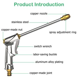 Garden Hose Nozzle Heavy Duty Brass Metal Sprayer Nozzle High Pressure Spray Gun 360° Rotaing Water Adjustmen for Car Washing, Outdoor Gardening, Pets Shower, Patio Cleaning