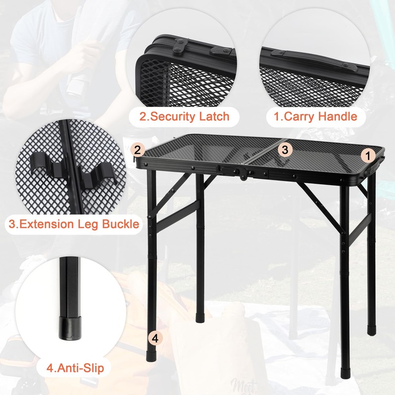 GREGIN Camping Table with Mesh Desktop, Lightweight & Portable Folding