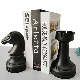 Chess Piece Bookends, 6.7Inch Tall Classic Decorative Resin Book Shelf Organizers with Knight and Rook Book Stopper (Chese Piece)