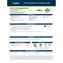 SYSTON 18/4 Fire Security Burglar Station Sound Alarm Control Cable Wire, Plenum-Rated CMP/CL3P Unshielded 100% Copper Stranded UL/ETL,UV Resistant RoHS for Indoor/Outdoor Low Voltage Applications Use