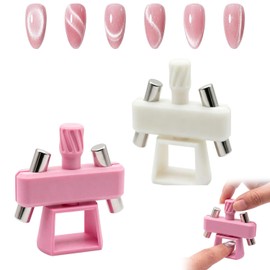 2Pcs Automatic Cat-Eye Nail Magnet for Cat Eye Gel Polish, Strong 360° Rotating Nail Magnetic Tool for Beginner-Friendly DIY Nail Designs (White + Pink)