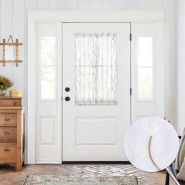 jinchan - Cortinas transparentes para puerta, diseño floral bordado, gasa con dobladillo para cortinero, 1 panel