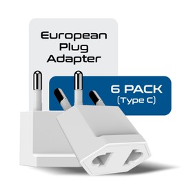 Ceptics European Travel Plug Adapter – Converts USA to EU, Asia and Italy Outlet – Type A to Type C converter - Use in Germany, Spain, & More - 6-Pack