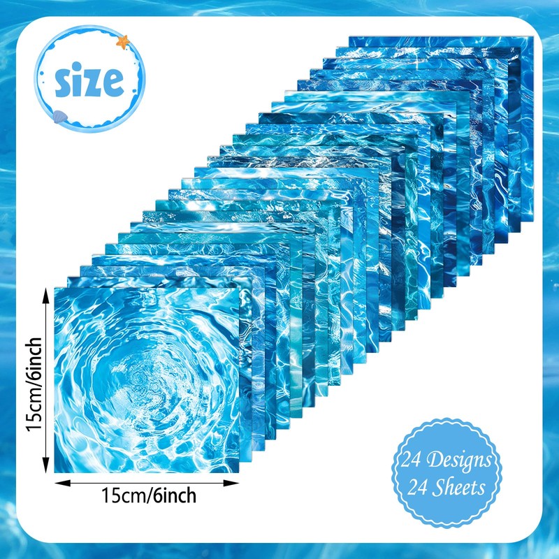 24 Sheet Blue Ocean Scrapbook Paper, 6 x 6” 24