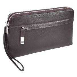 House of Luggage Mens Real Leather Wrist Organiser Bag Travel Clutch Pouch HLG6077 (Brown)