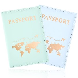 GIKPAX 2 Pack Passport Cover, PU Leather Passport Holder, Travel Wallet for Passport, Ticket Card, Boarding Passes, Credit Card, Business Cards, blue, green, Modern