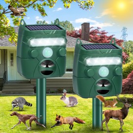 Dog Repellent for Yard, Cat Repellent Outdoor Motion Activated&Flash Light, Waterproof Squirrel Skunk Repellent Solar Ultrasonic Animal Repeller to Scare Rabbit Deer Out of Garden Farm(2Pack)