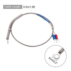sourcing map K Type Thermocouple Temperature Sensor PT100 5mm Ring High Temperature Probe 1.6ft Wire 0 to 600°C(32 to 1112°F) Stainless Steel