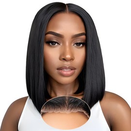 EAGERA Bob Wigs Human Hair Glueless Wear and Go 12 Inch 7x5 HD Lace Closure Wig Short Bob Glueless Wig Human Hair Pre Plucked Pre Cut Black Pre Bleached Ready to Wear Wig 150% Density for Women